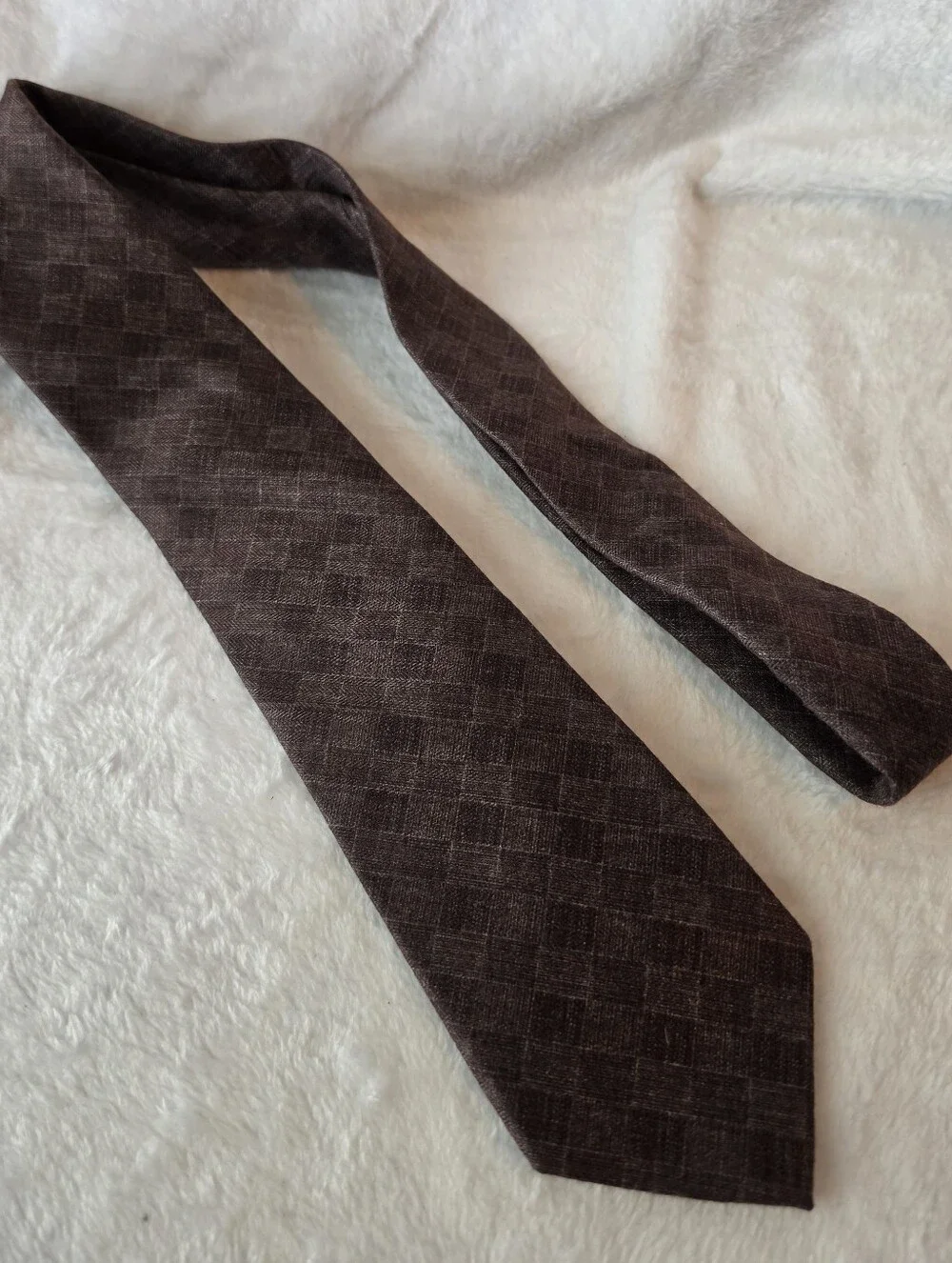 Classic Brown Checkered Cotton Tie - Mens Necktie